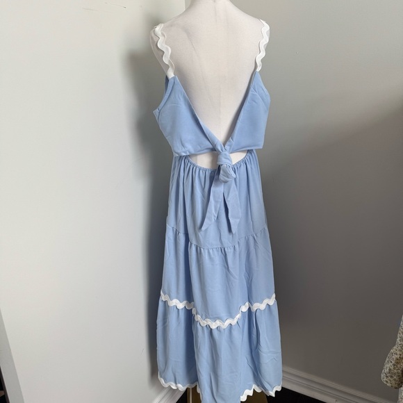 NWT Blue Tiered Midi Dress | Scallop Trim Sundress Cottagecore Brunch Style XL - Picture 6 of 9